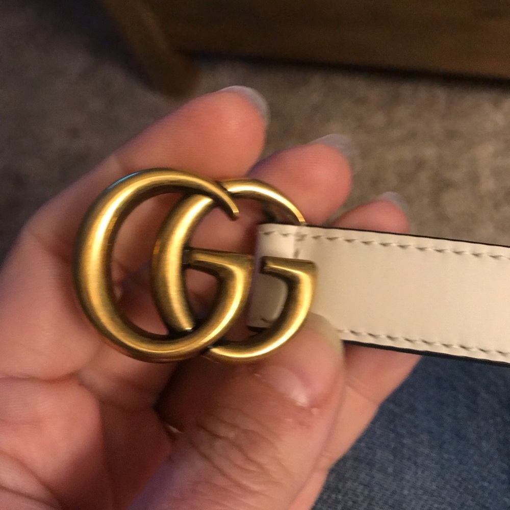 Gucci White Small Marmont Double G Belt, Sz 100